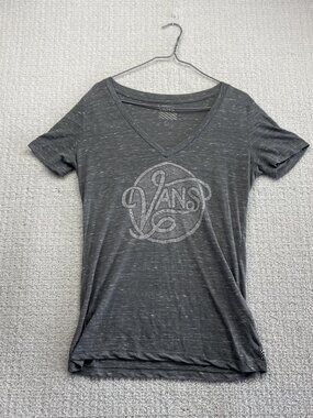 Y2K Vans V Neck Top T Shirt Retro Distressed Logo Graphic Surfer / Skater Wom L